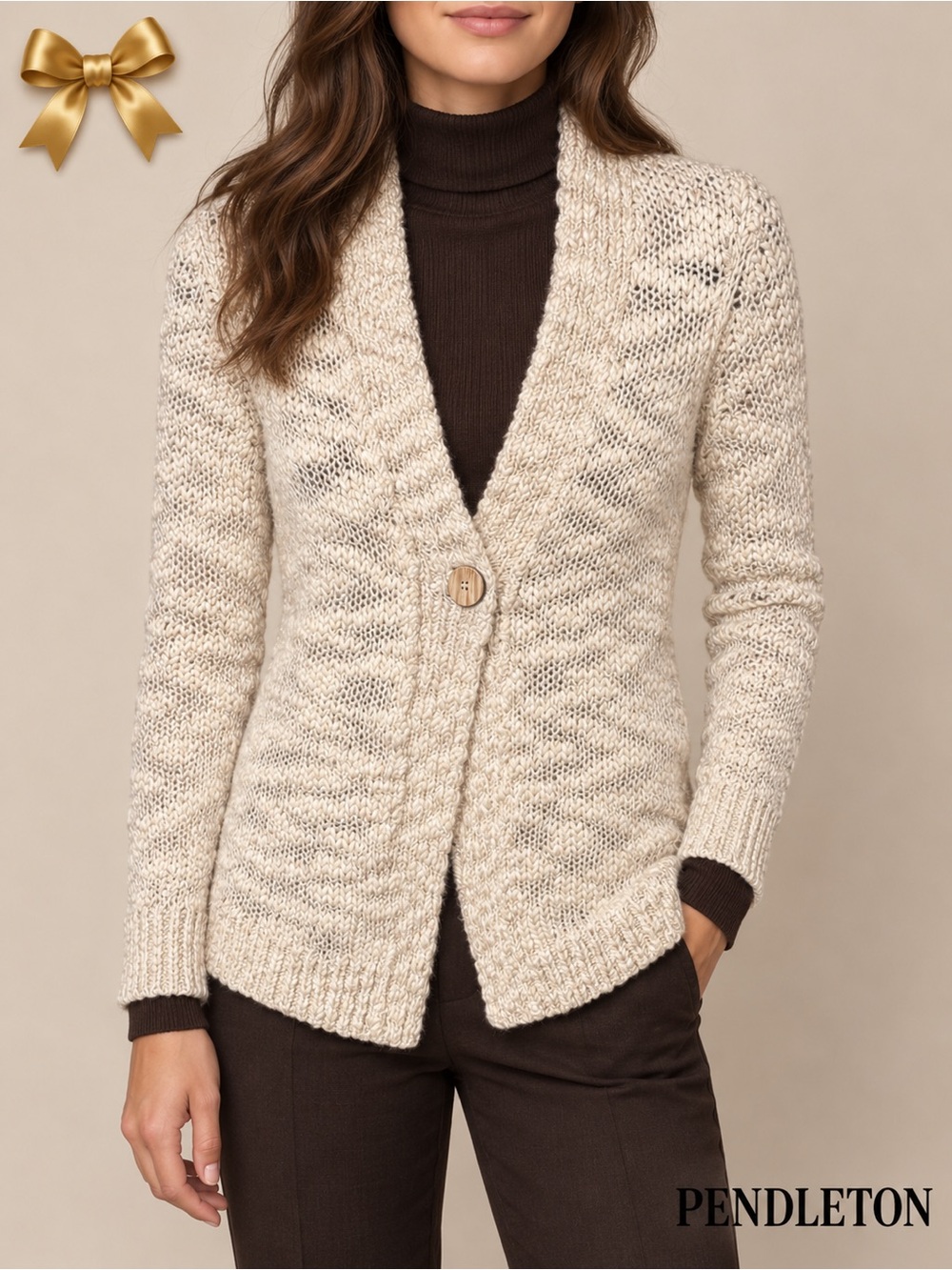 Pendleton XS Wool Mohair Marled Chunky Knit Cardigan